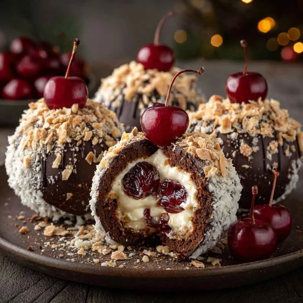 🍒 Chocolate Cherry Cream Bombs (Soft Cake Balls with Cream Filling)