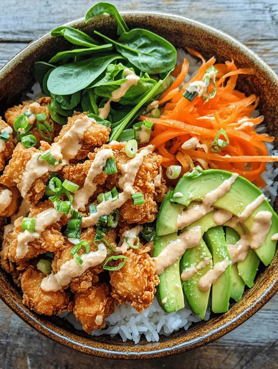 🍗🥑 Crispy Chicken Rice Bowl with Creamy Sauce