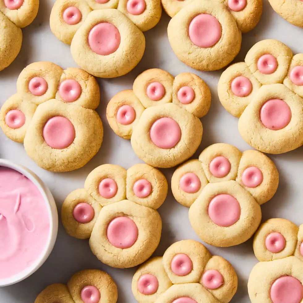 Bunny Pawprint Cookies – Shattered-Gold Shortbread with a High-Gloss Pink Mirror