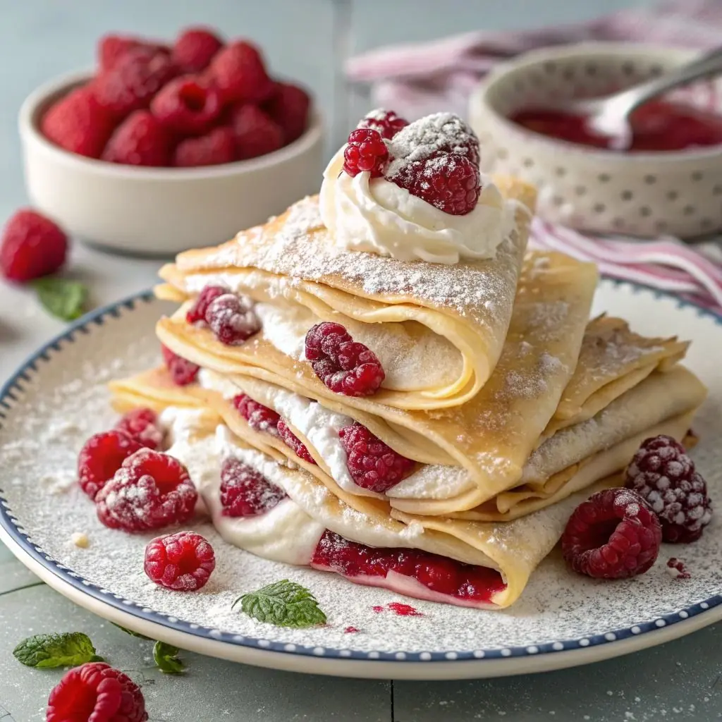 🥞 Raspberry Cream Crepes (Soft, Thin & Elegant)