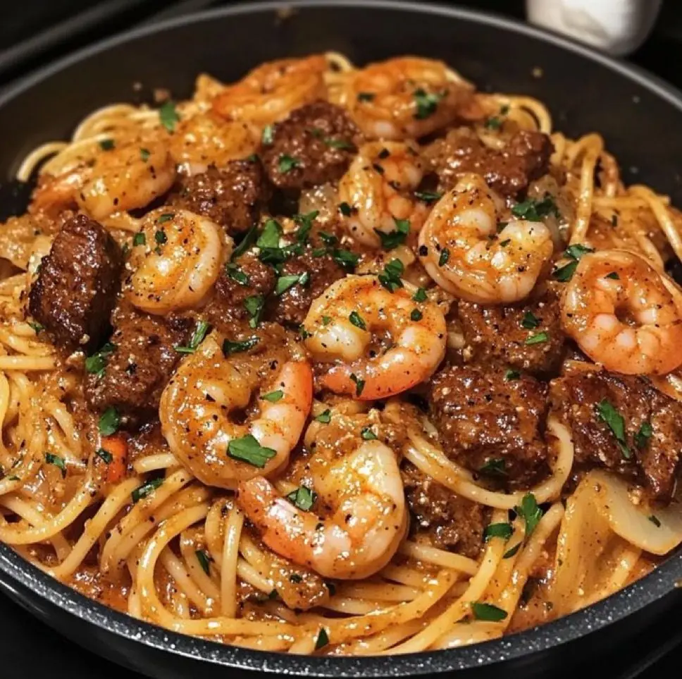 🍤🥩 Cajun Shrimp & Beef Spaghetti