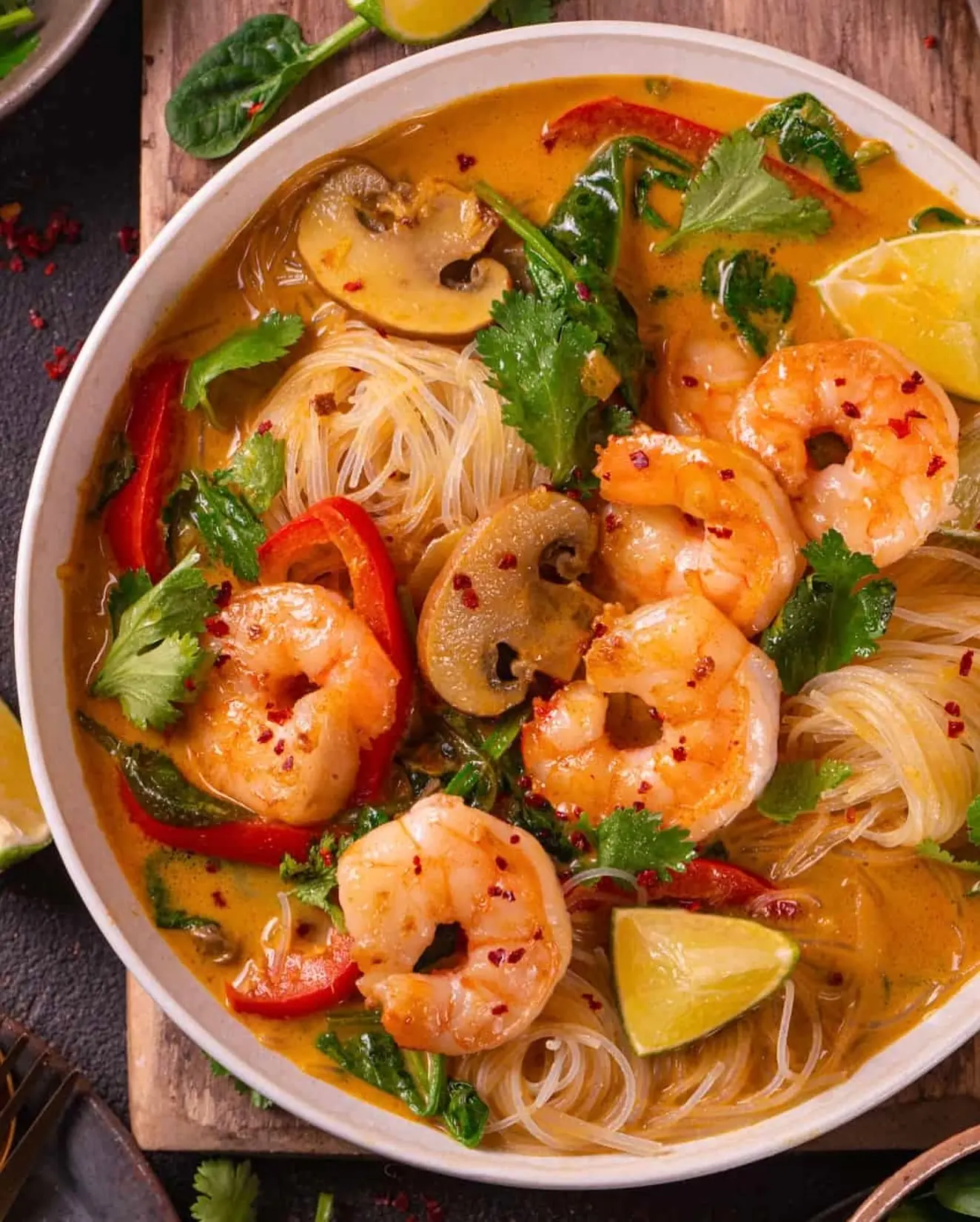 Thai Shrimp Coconut Noodle Soup – Snow-White Silk with a High-Gloss Crimson Mirror