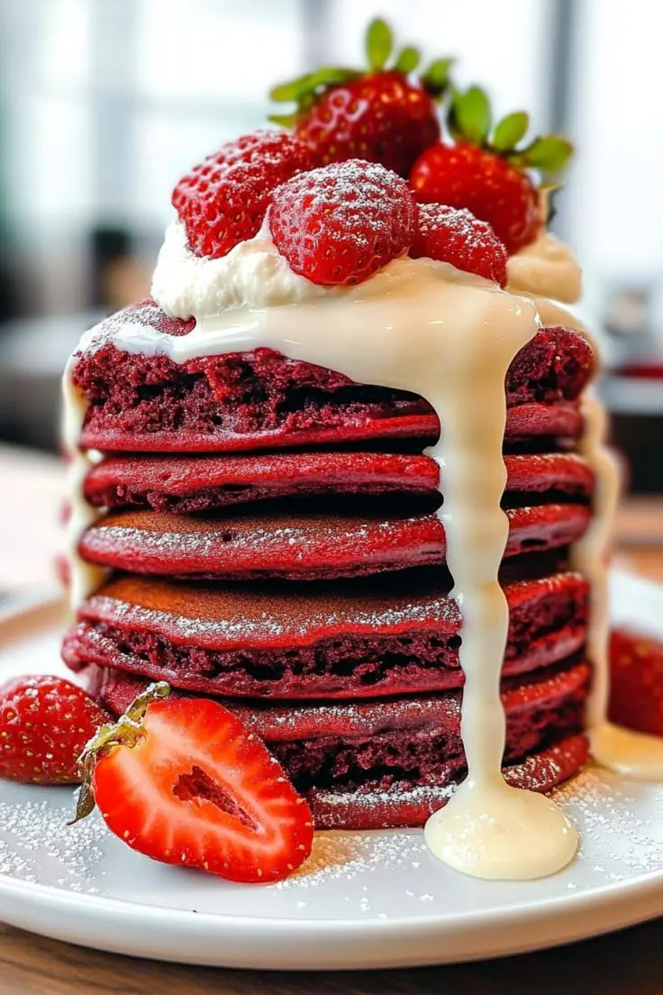 ❤️ Red Velvet Pancakes with Cream Cheese Drizzle (Soft, Rich & Aesthetic)