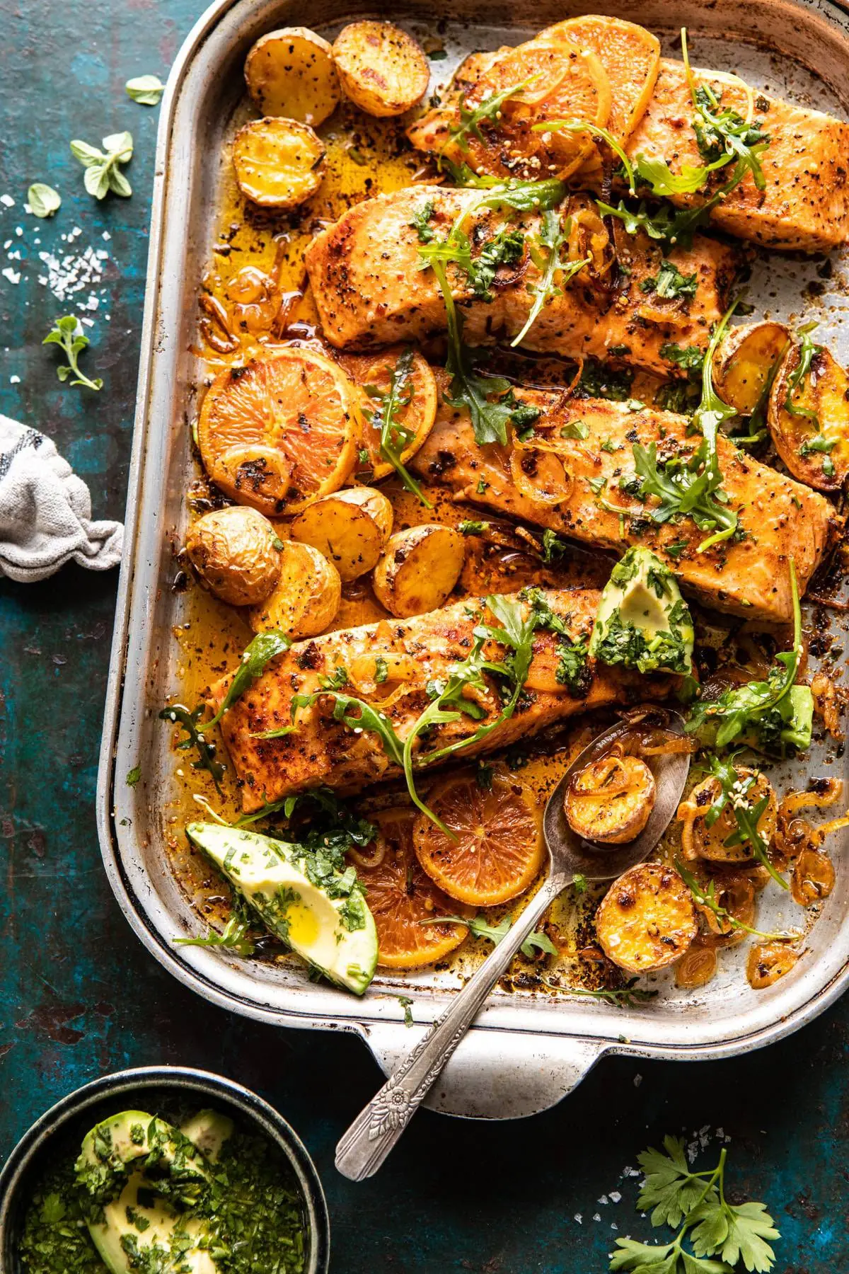 Sheet Pan Salmon – Shattered-Char Crust with a High-Gloss Amber Mirror
