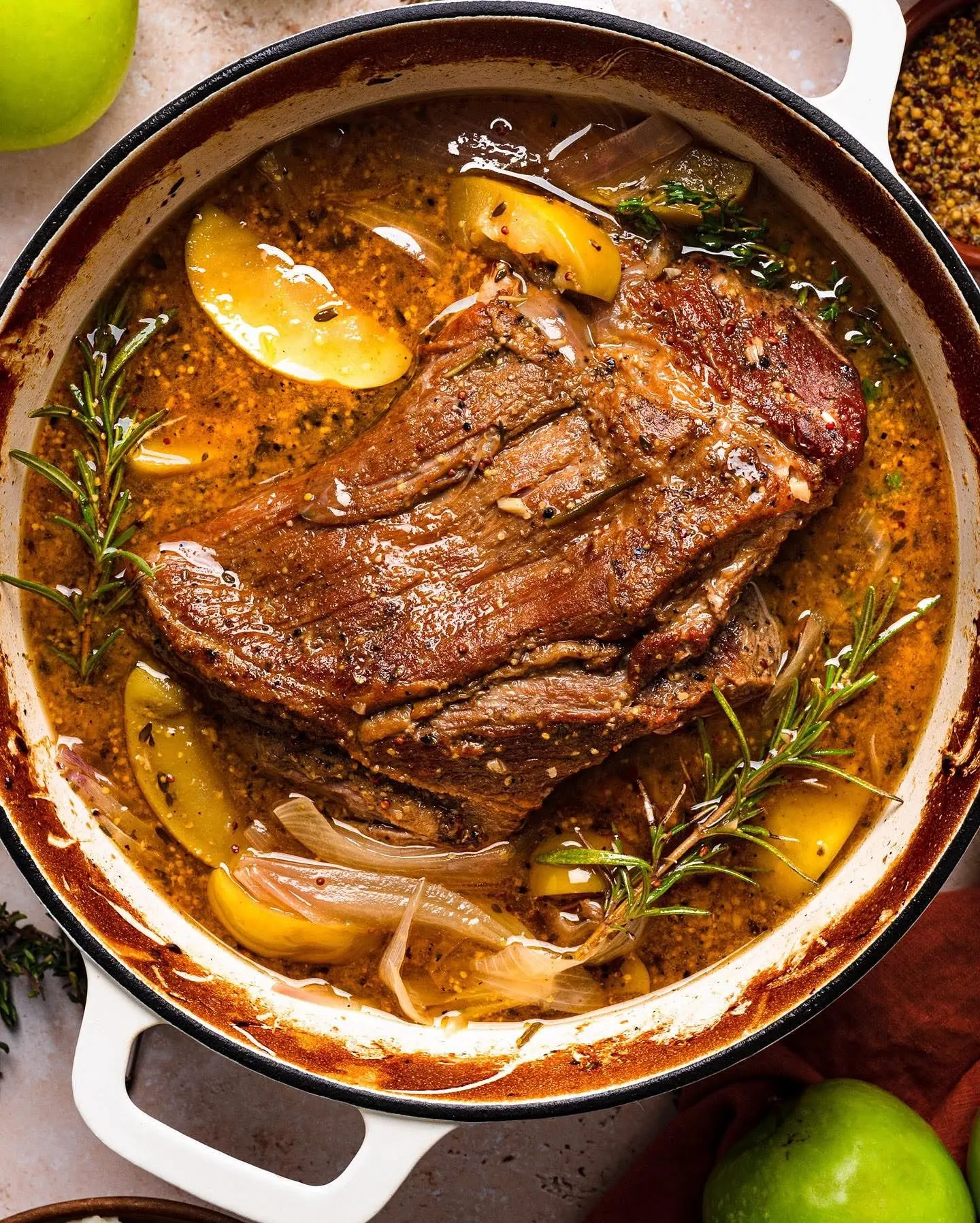 Apple Cider Braised Pork β Shattered-Char Crust with a High-Gloss Amber Mirror