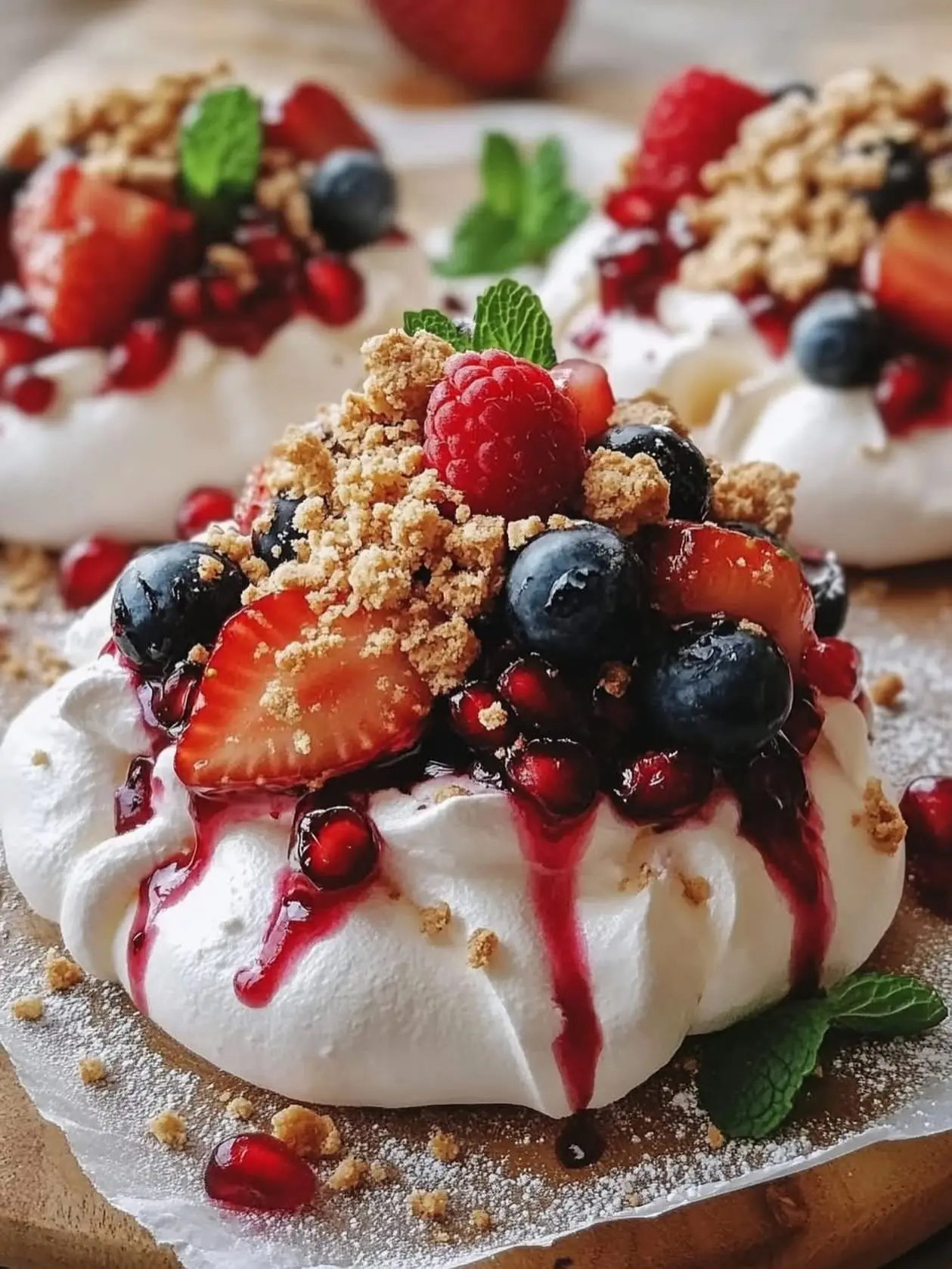 Vanilla Yogurt Pavlova β Shattered-White Crust with a High-Gloss Ruby Mirror