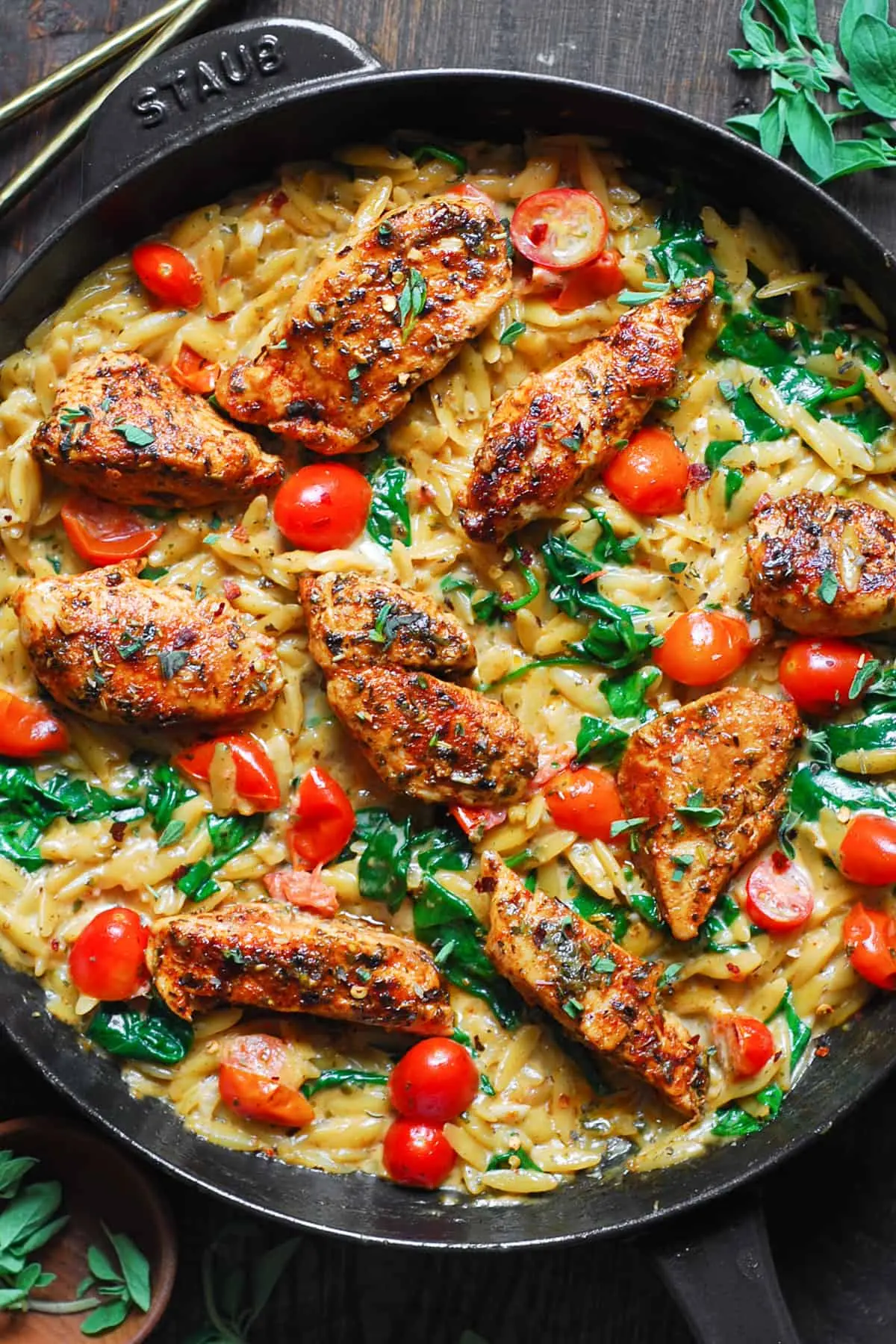 Creamy Basil Pesto Orzo β Shattered-Char Chicken with a High-Gloss Emerald Mirror