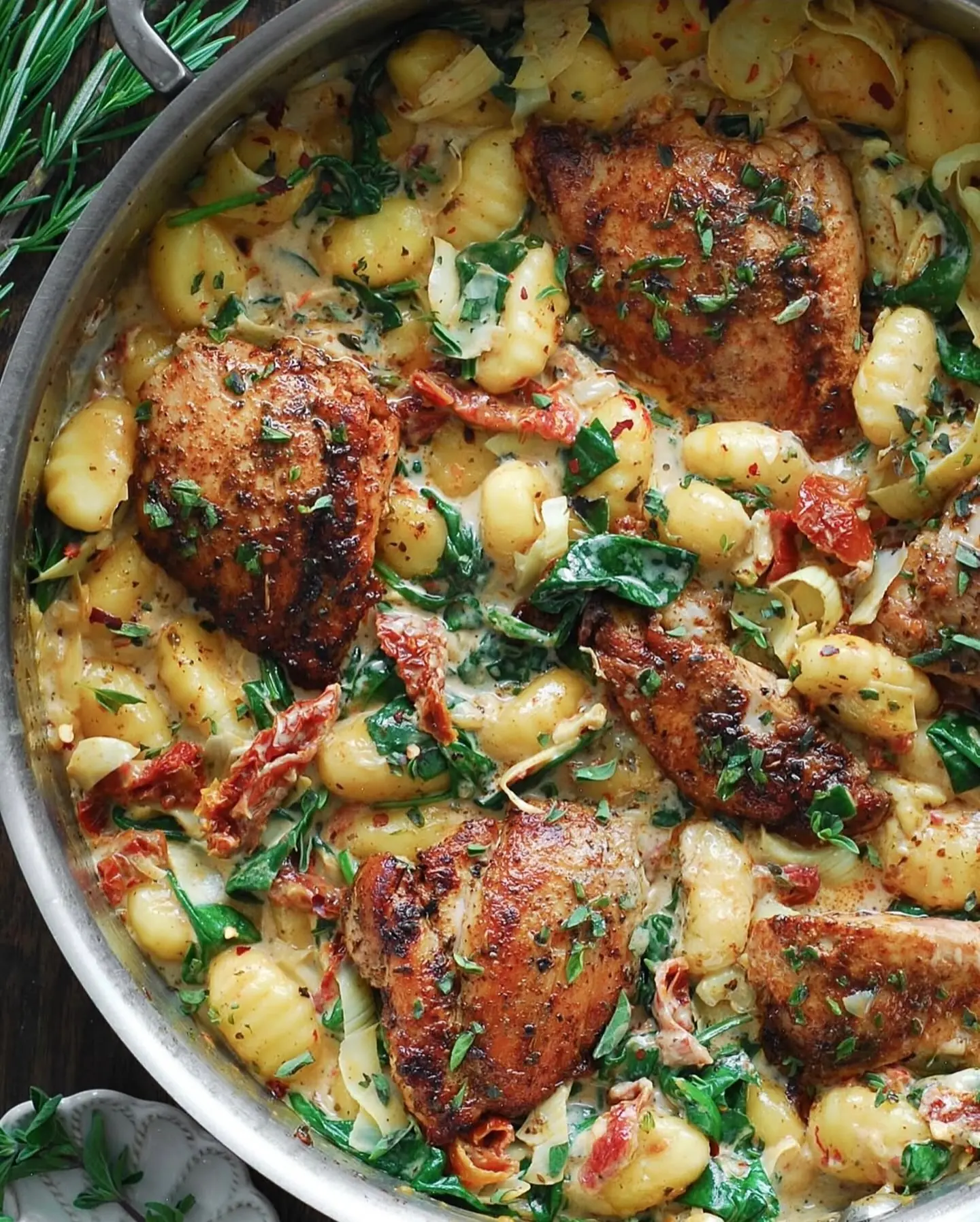 Tuscan Chicken & Gnocchi β Shattered-Char Chicken with a High-Gloss Amber Mirror