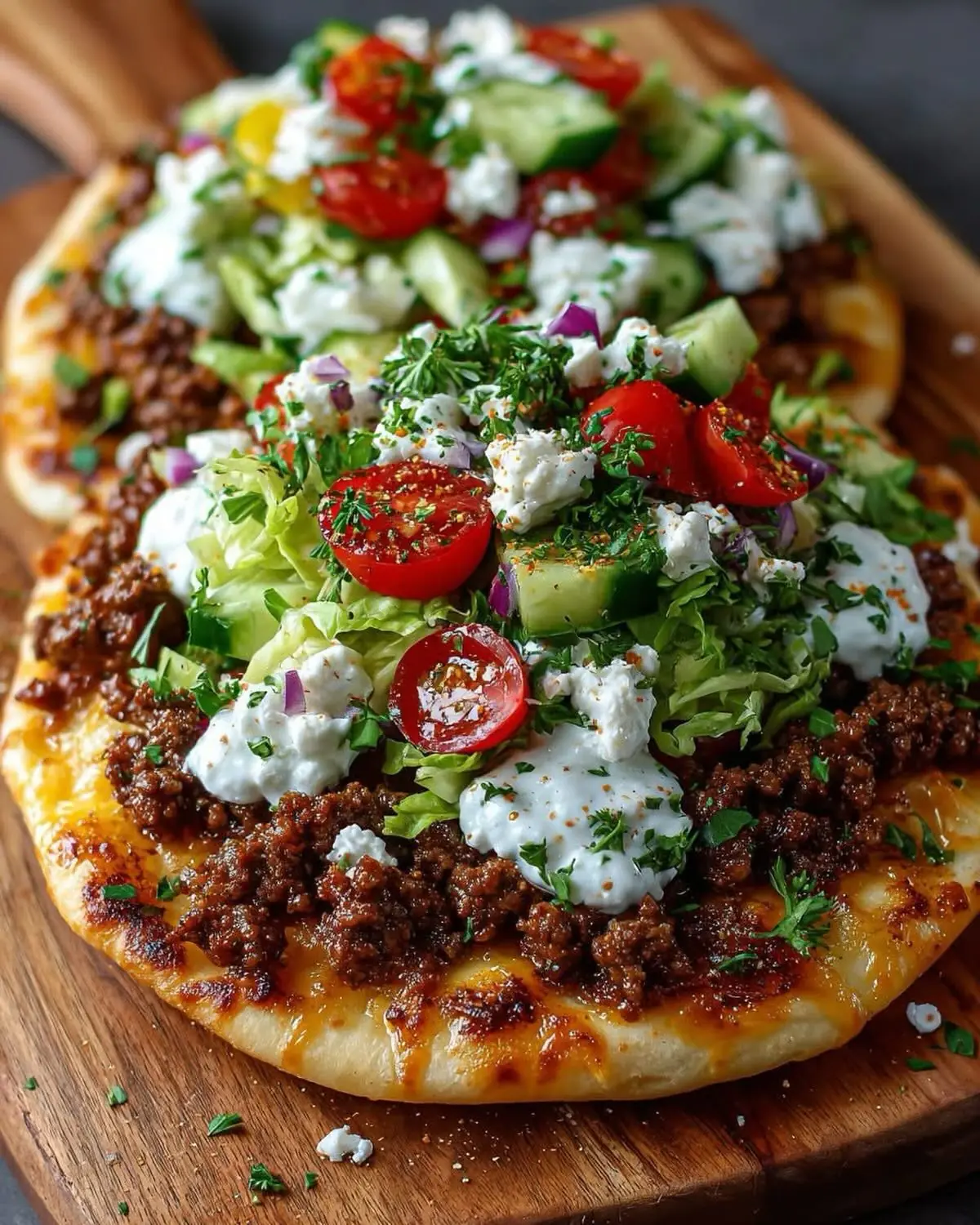Mediterranean Beef Flatbread β Shattered-Char Beef with a High-Gloss Amber Mirror