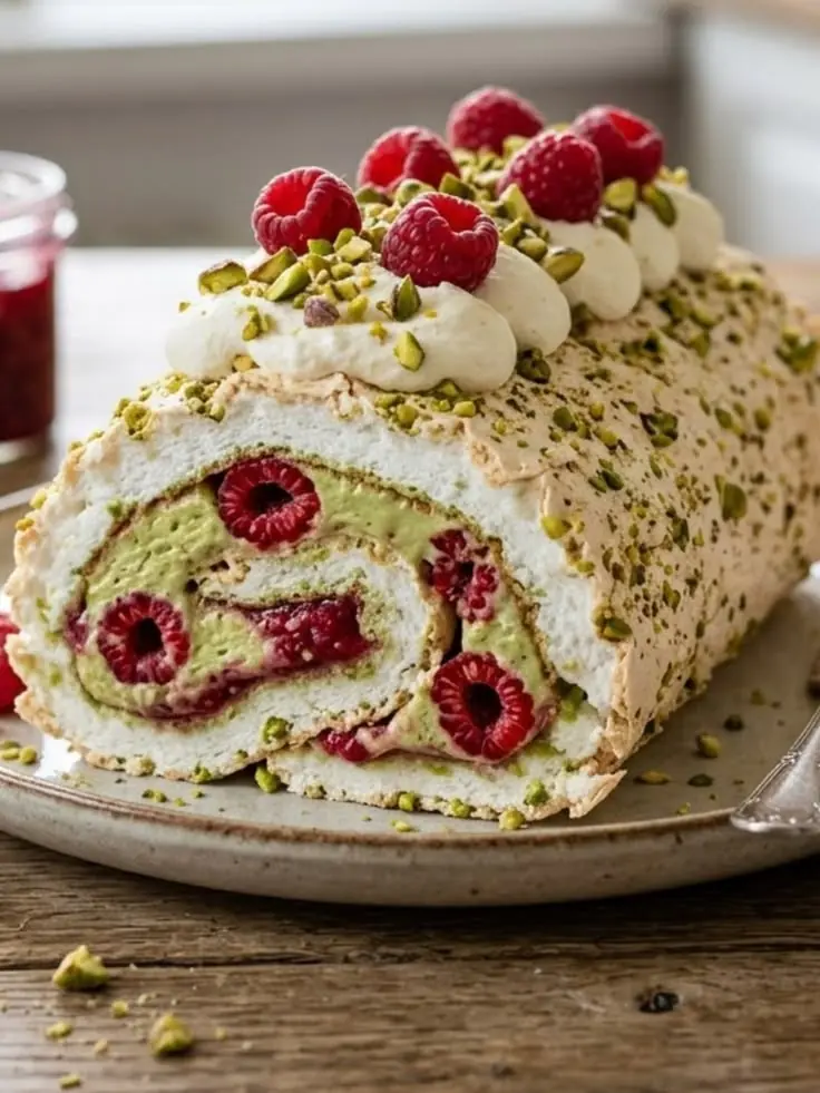 π° Pistachio Raspberry Swiss Roll (Light & Elegant Dessert)