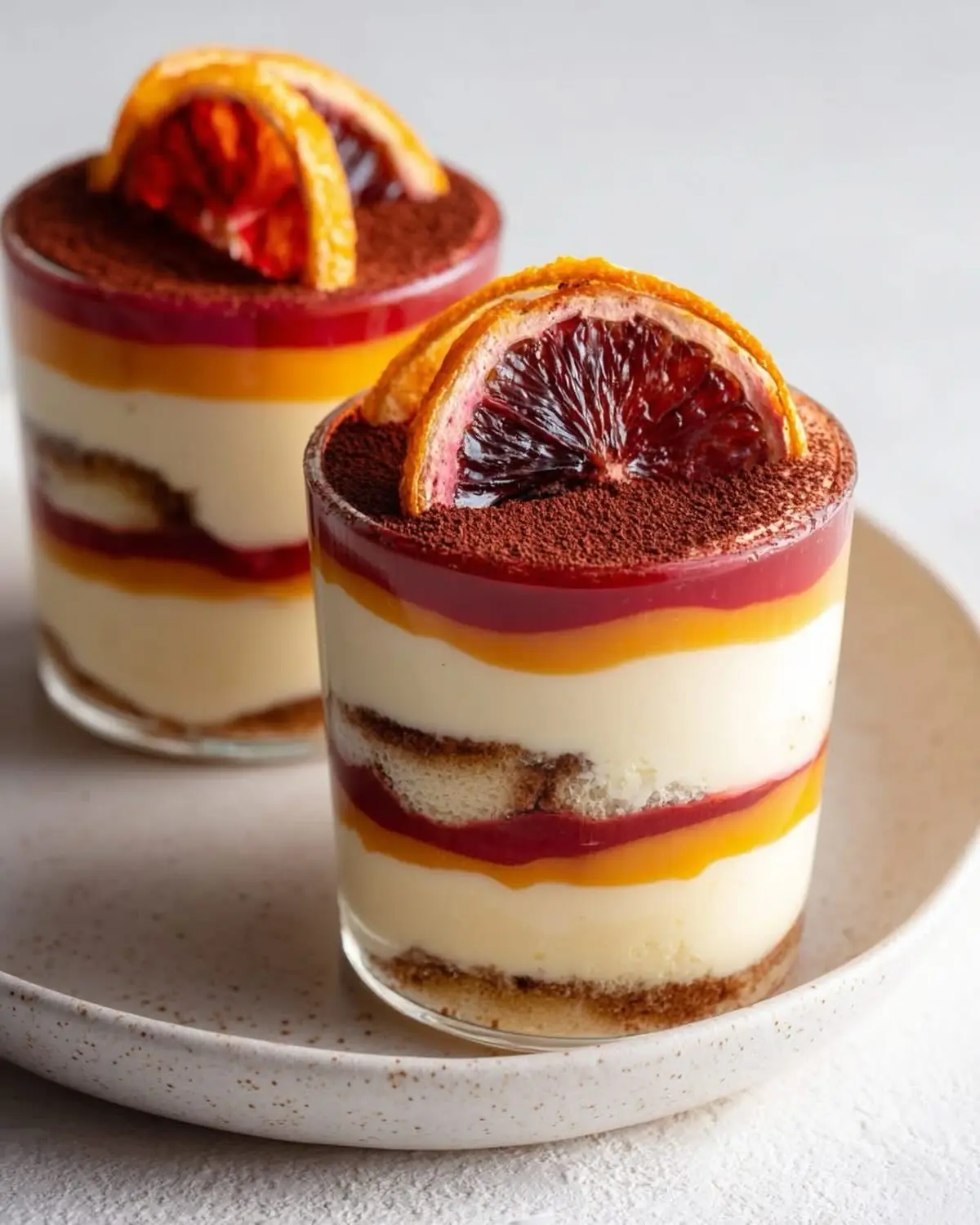 Blood Orange Tiramisu – Snow-White Silk with a High-Gloss Ruby Mirror