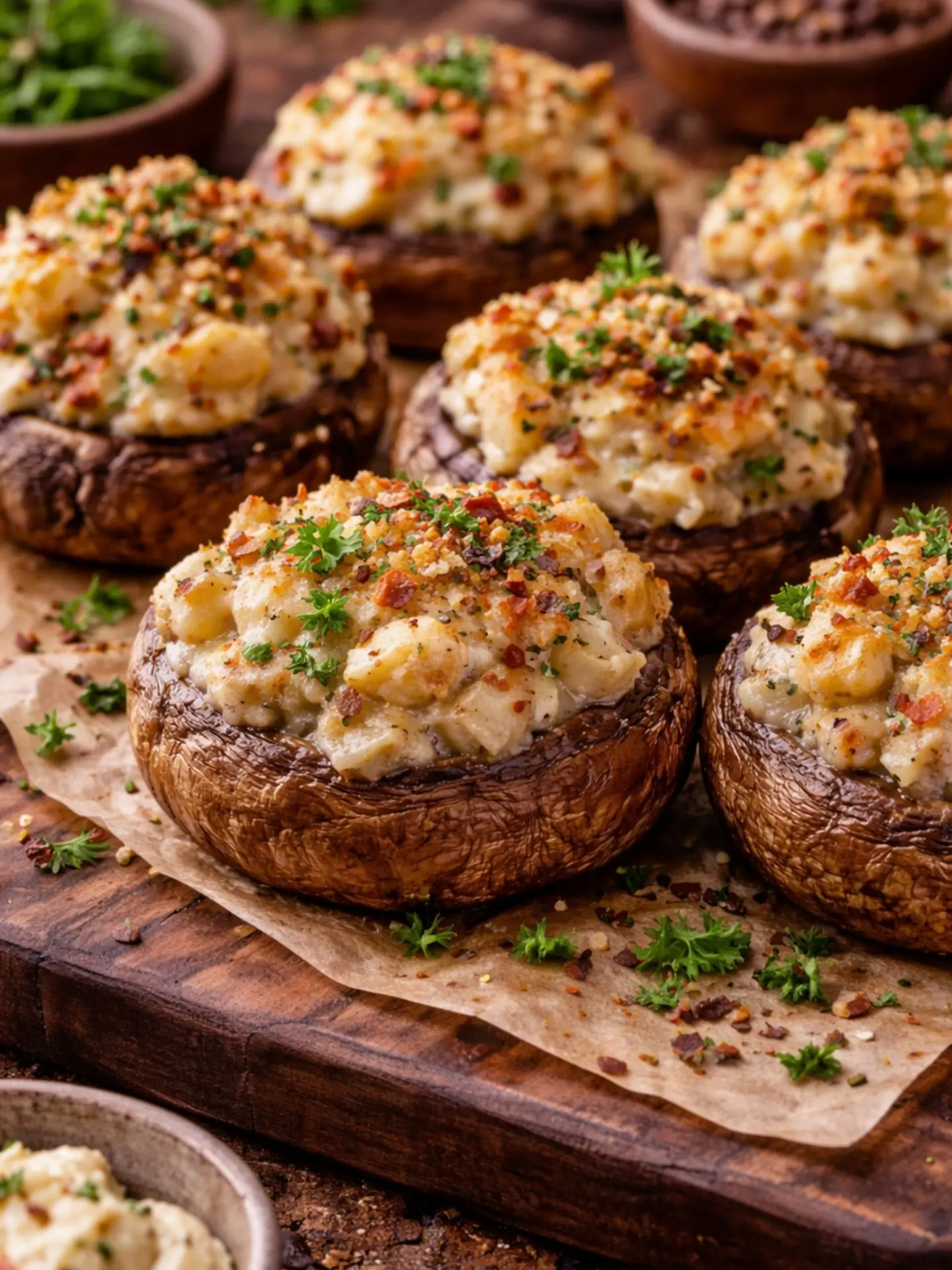 Crab Stuffed Mushrooms – Shattered-Char Crust with a High-Gloss Amber Mirror
