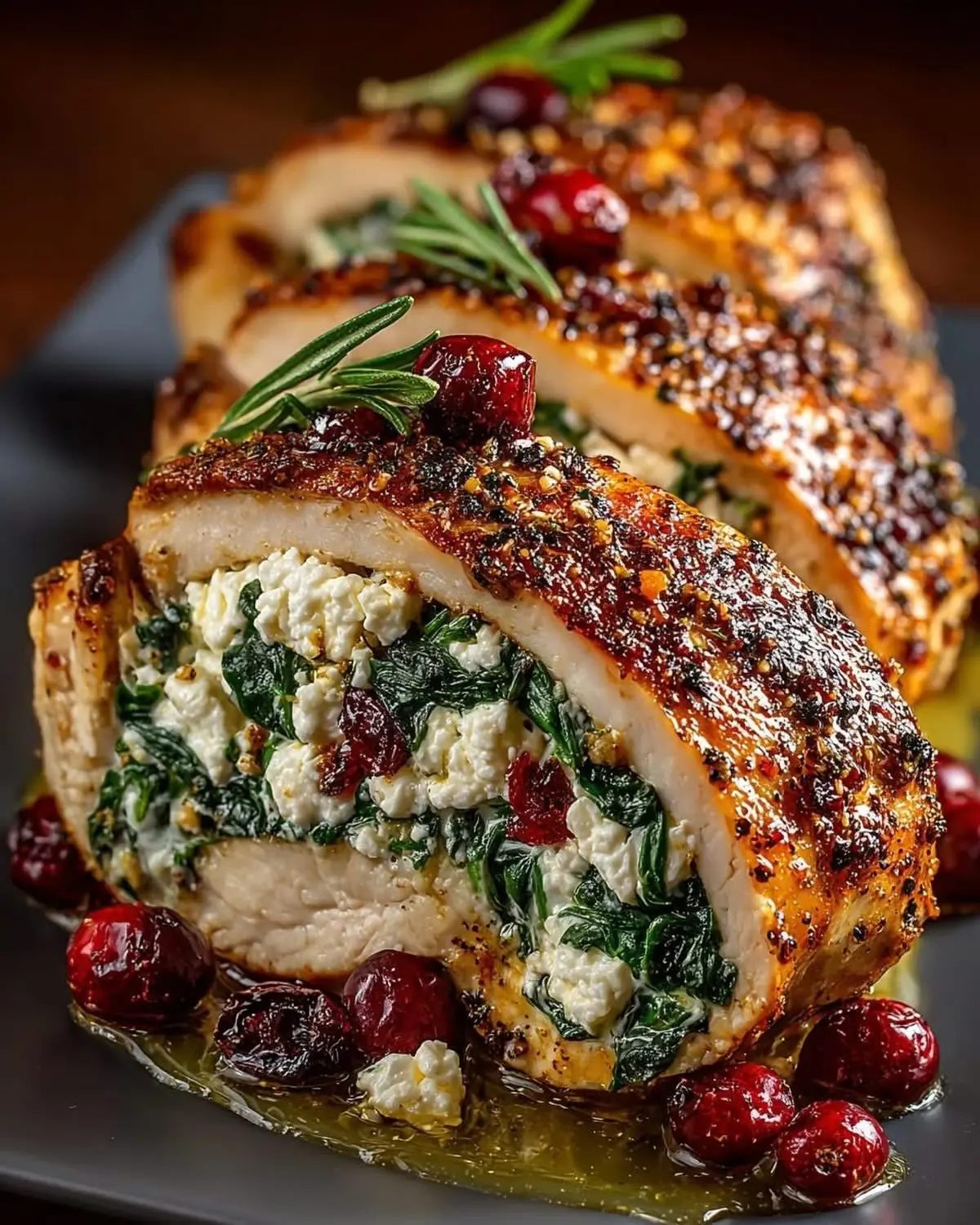 Cranberry & Feta Stuffed Chicken – Shattered-Char Crust with a High-Gloss Ruby Mirror