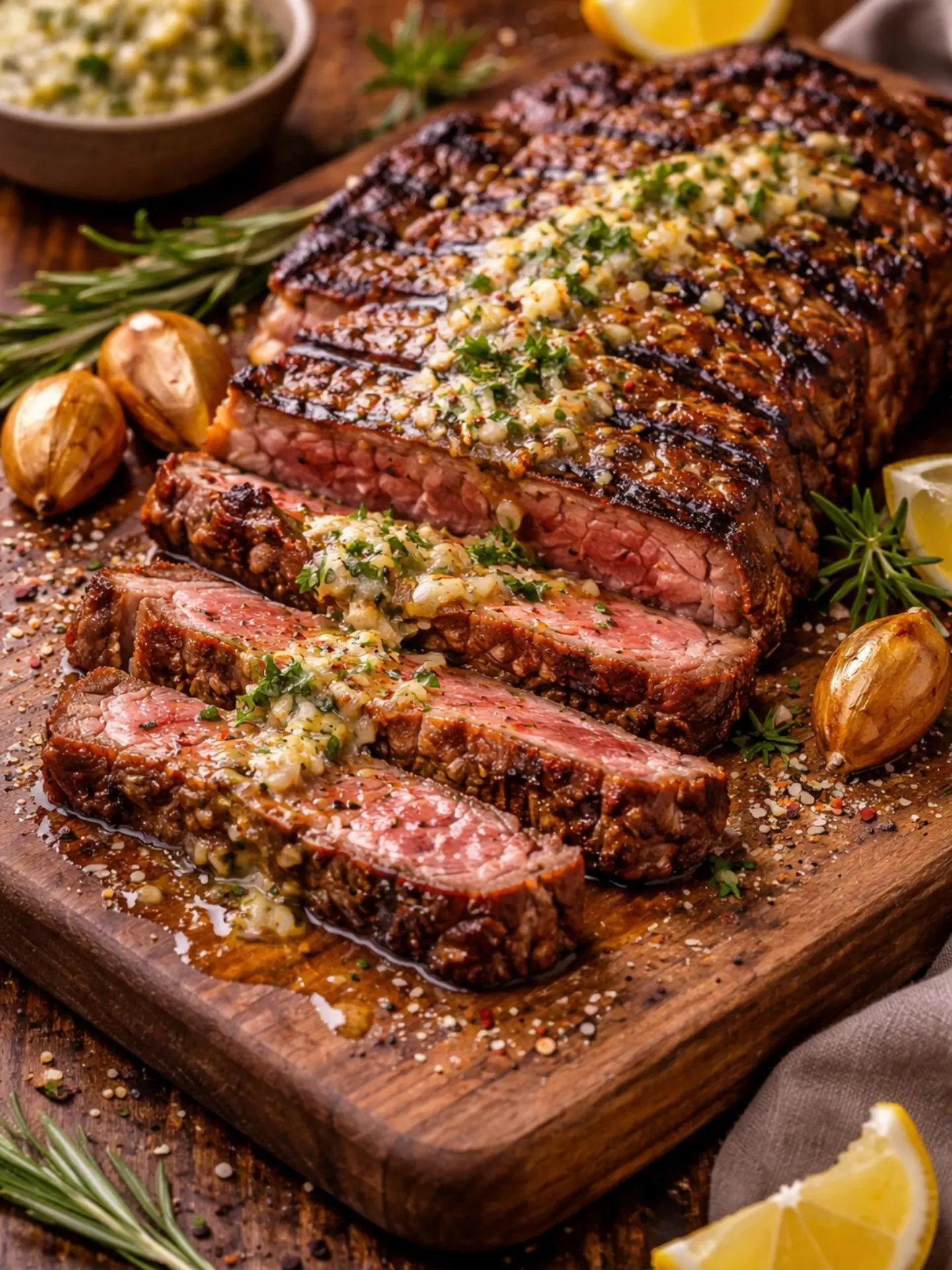 Garlic Herb Strip Steak – Shattered-Char Crust with a High-Gloss Ebony Mirror