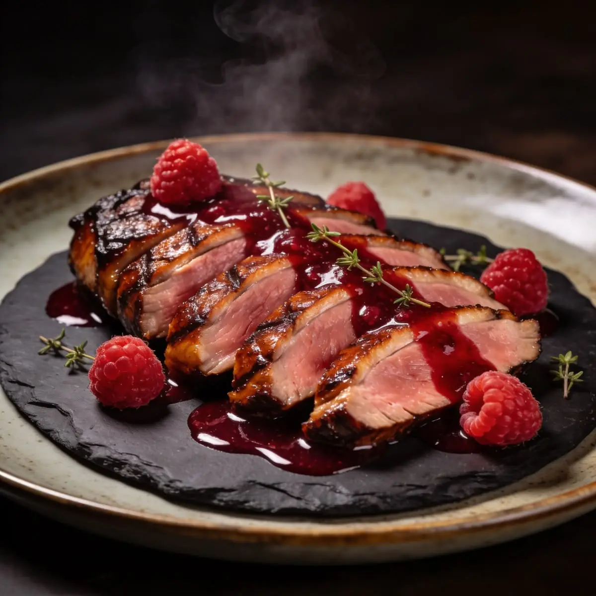 Pan-Seared Duck Breast with Raspberry Sauce (Crispy Skin, Juicy, Fine-Dining Style)