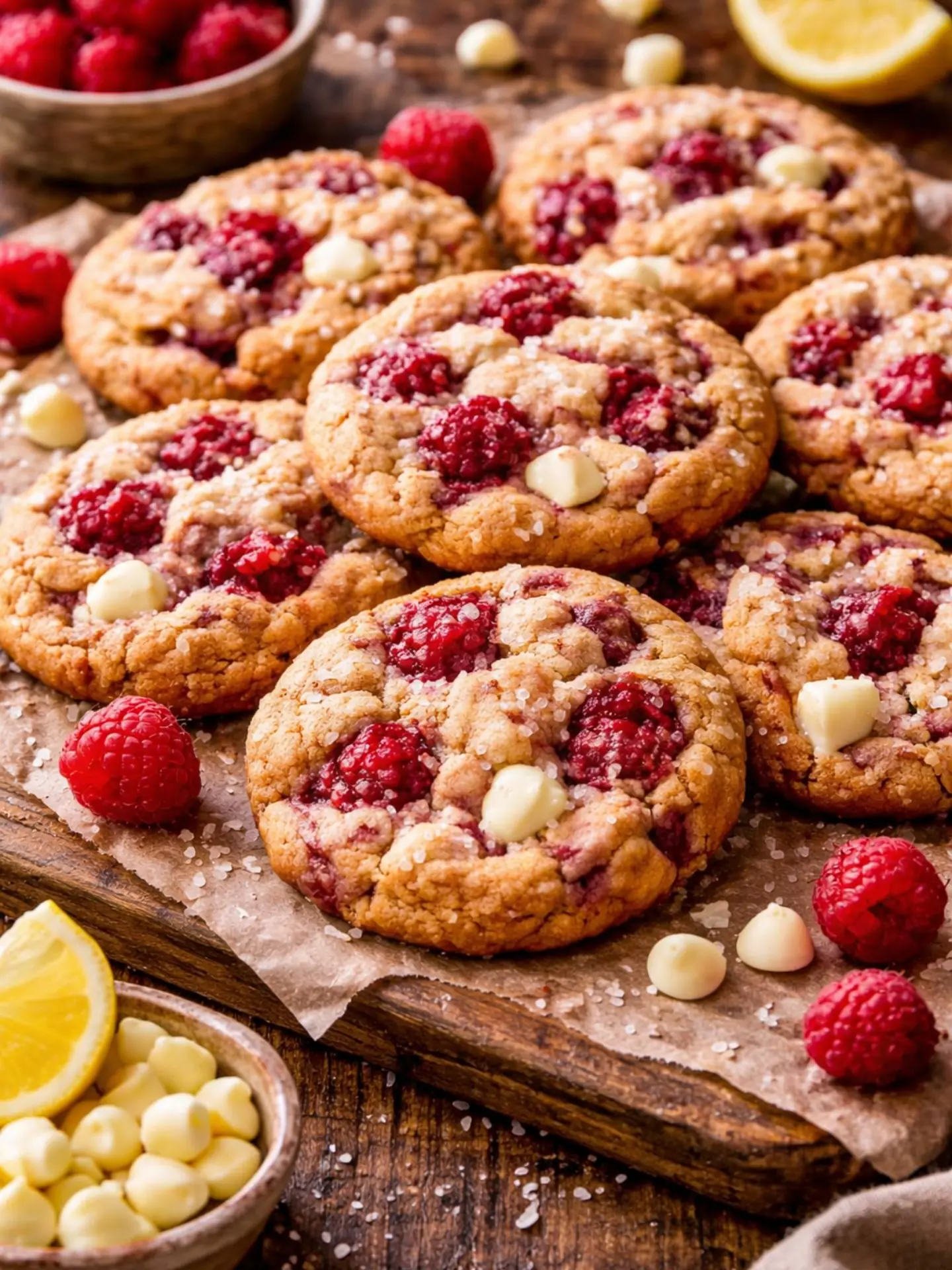 Raspberry White Chocolate Cookies – Shattered-Gold Crust with a High-Gloss Ruby Mirror