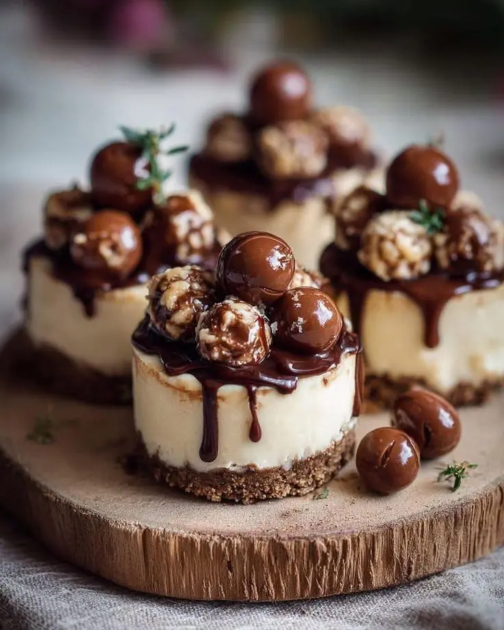 Mini Chocolate Cheesecakes with Ganache & Crunchy Truffle Topping