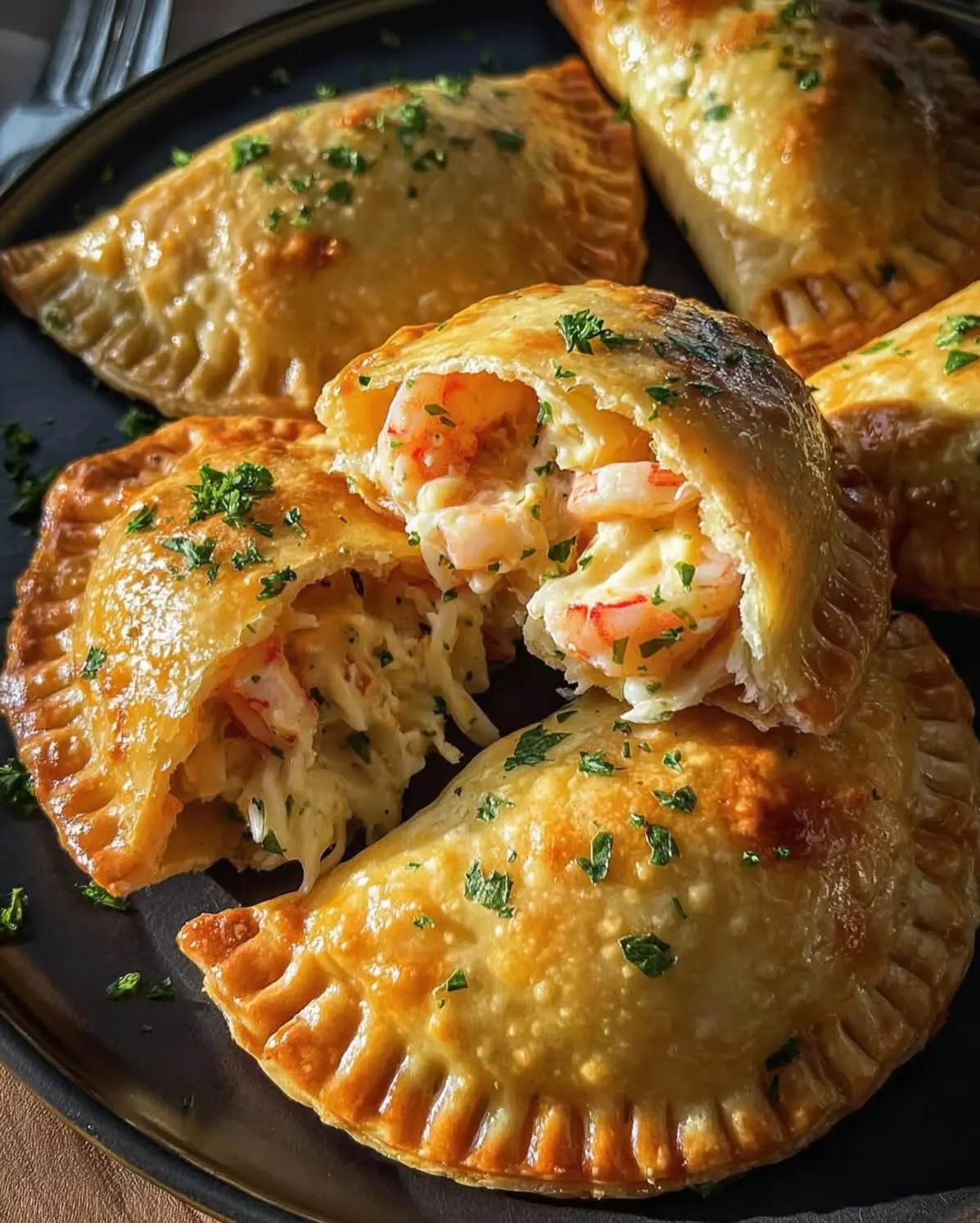 Cheesy Shrimp–Crab Bombs – Shattered-Char Crust with a High-Gloss Amber Mirror