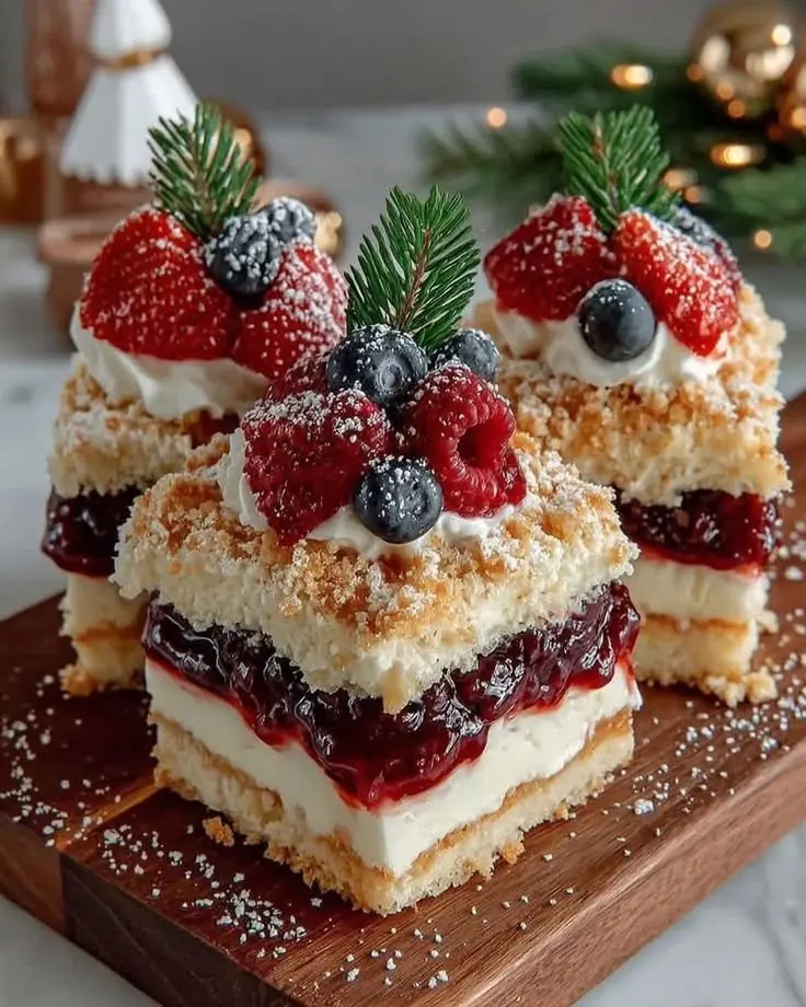 Berry Cream Layer Dessert Squares (Soft, Creamy, Festive Style)