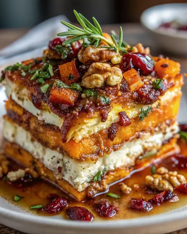 Butternut Squash & Goat Cheese Lasagna with Cranberries and Walnuts (Rich, Savory-Sweet, Gourmet Style)