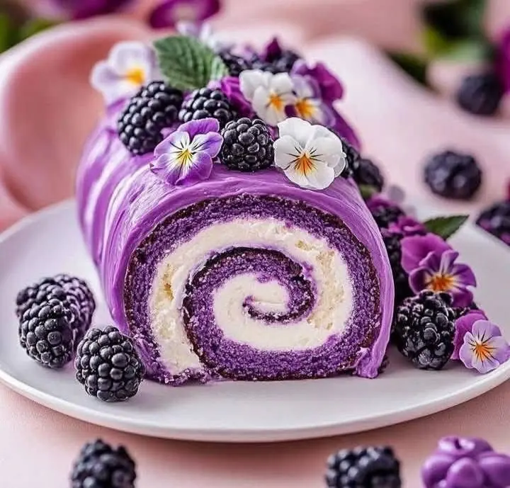 🍰 Purple Berry Swiss Roll with Cream Filling