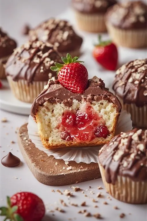 🧁 Strawberry-Filled Cupcakes with Chocolate Ganache