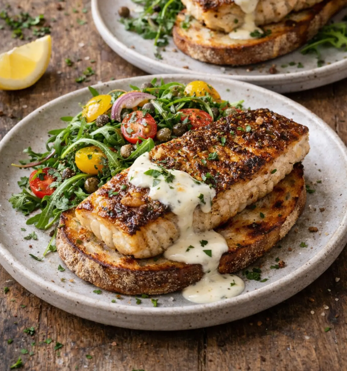 Lemon-Parmesan Crusted Cod – Shattered-Gold Crust with a High-Gloss Amber Mirror