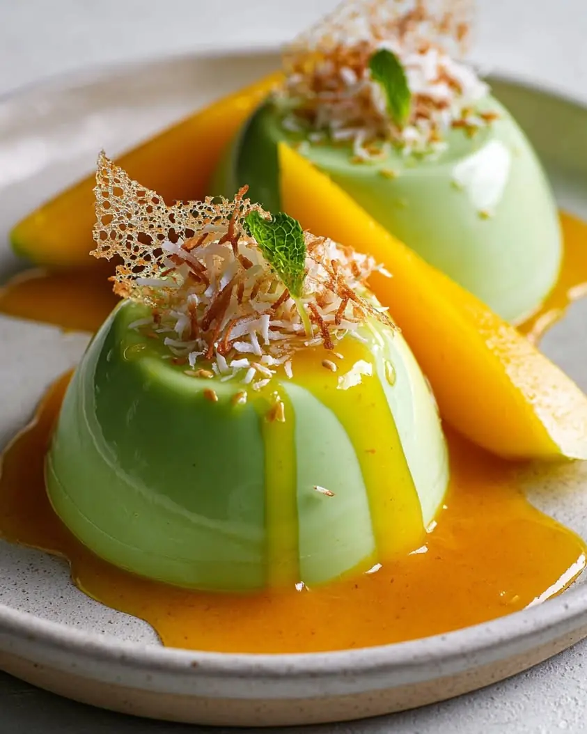 Jade Coconut Dome – Barely-Set Pandan Silk with a High-Gloss Amber Mirror