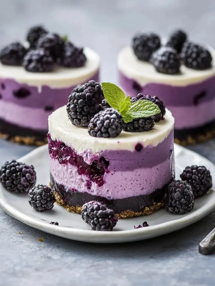 🫐 Mini Blackberry Mousse Cheesecake (No-Bake, Layered)