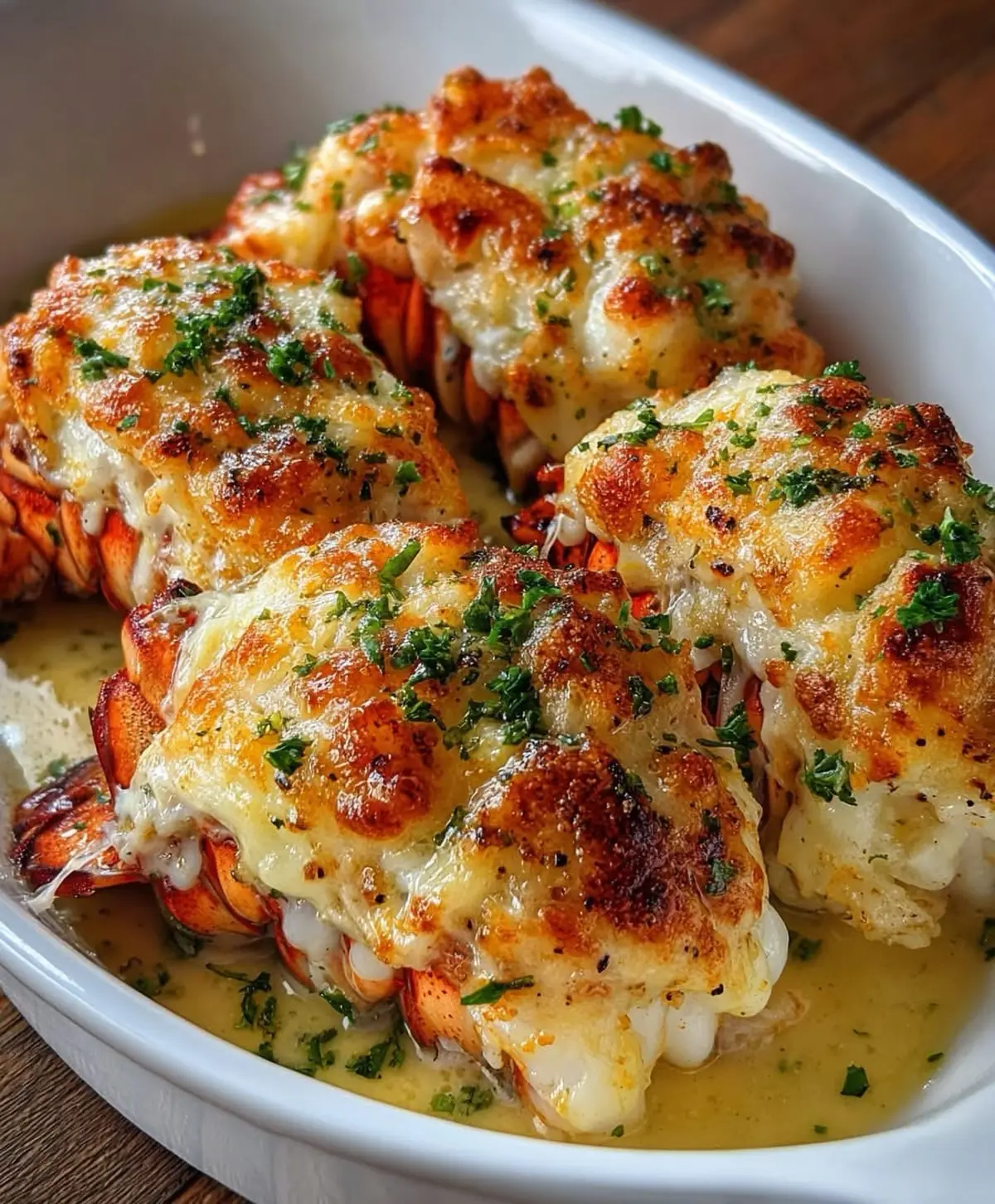Cheesy Baked Lobster – Shattered-Gold Crust with a High-Gloss Amber Mirror