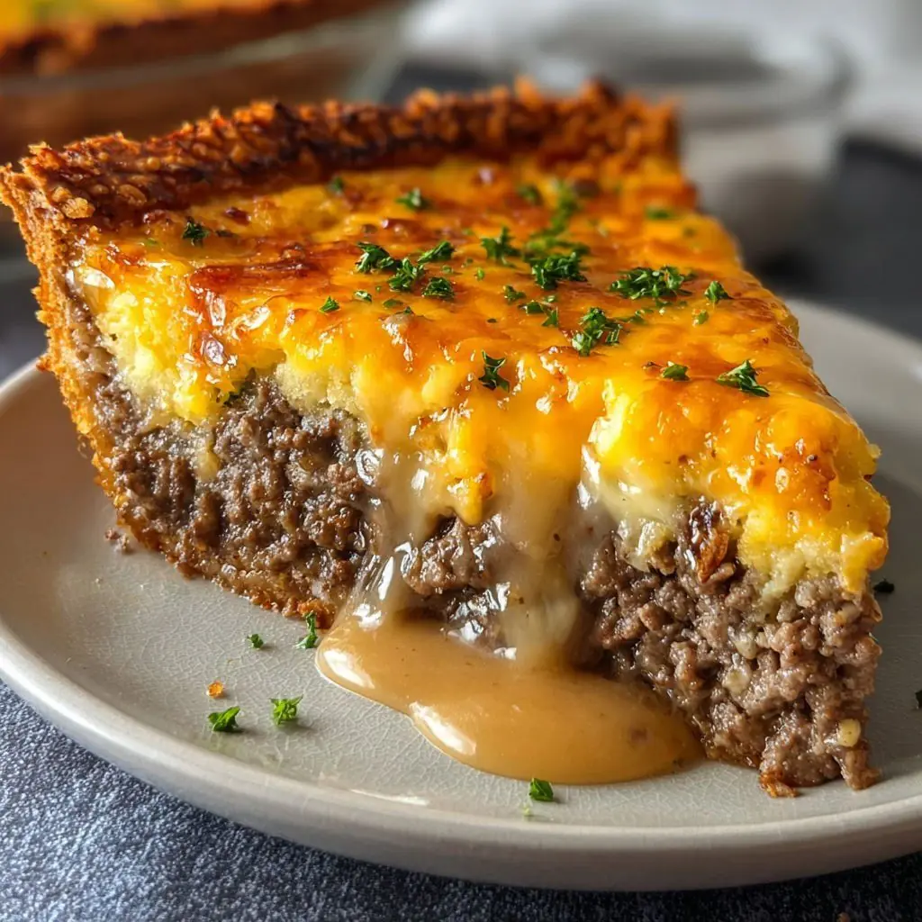 🥧 Cheesy Beef Pie with Creamy Gravy