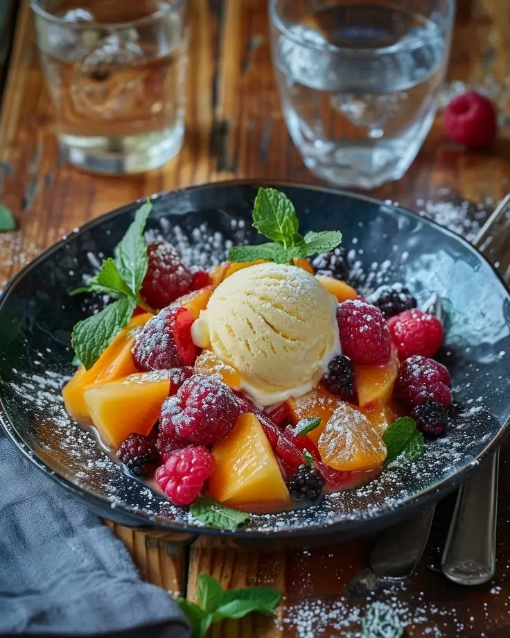 🍨🍑 Fresh Fruit Dessert Bowl with Vanilla Ice Cream