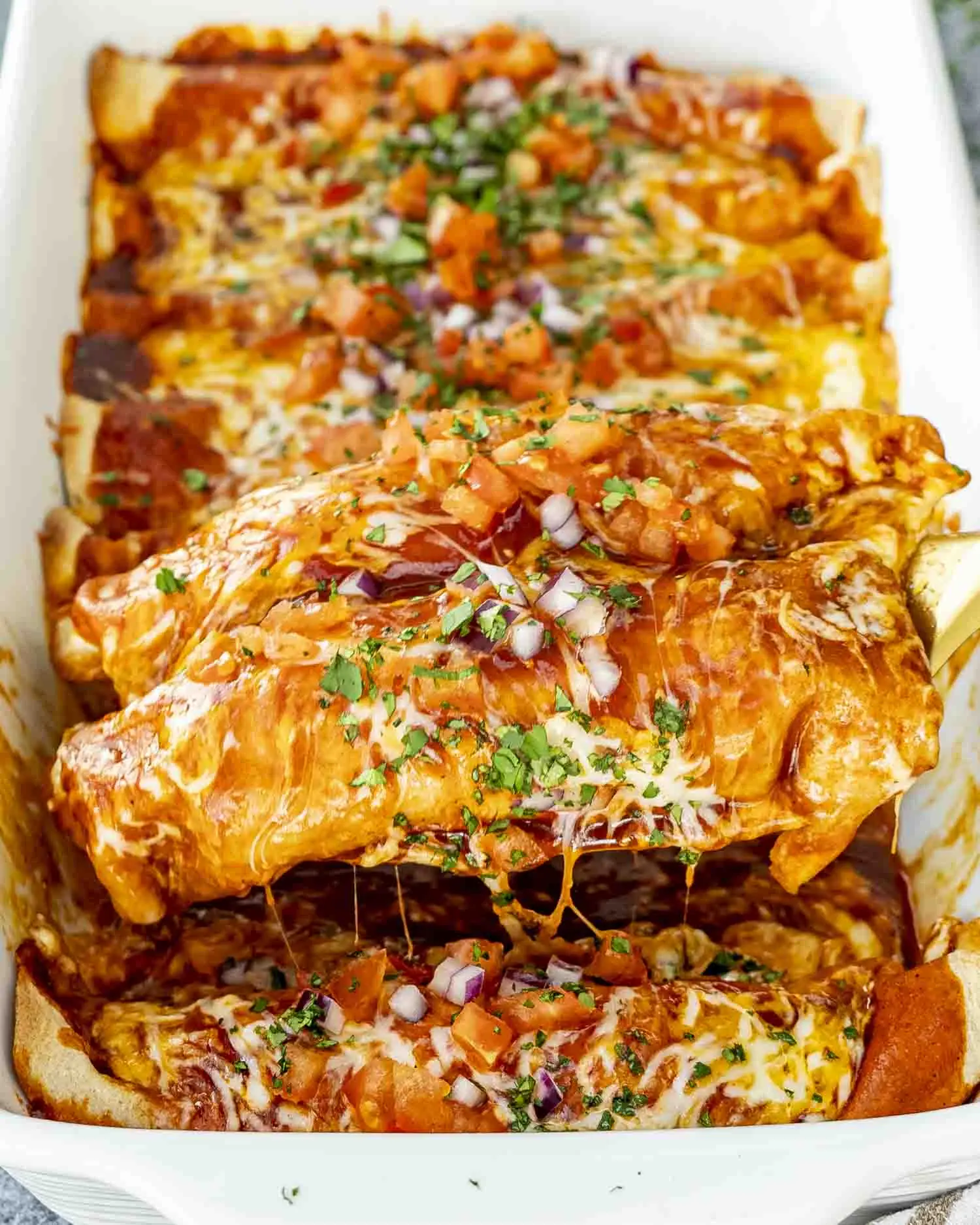Chicken Enchiladas – Shattered-Gold Crust with a High-Gloss Ruby Mirror