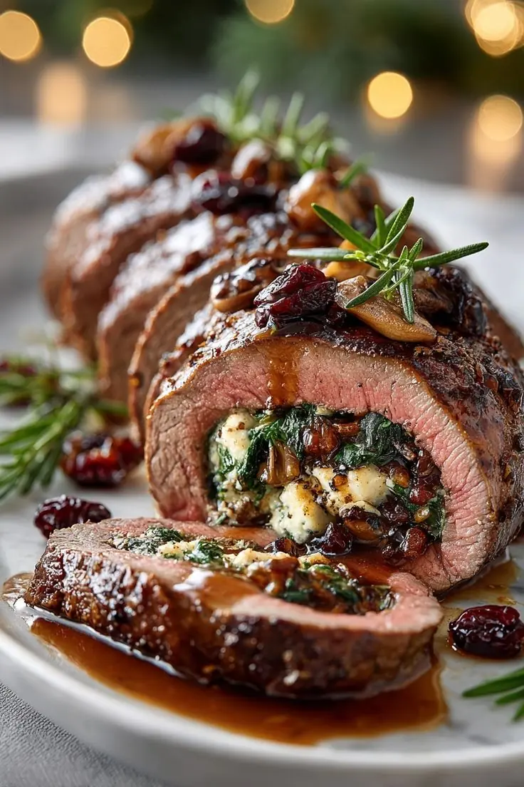 🥩🌿 Stuffed Beef Tenderloin with Spinach & Cheese