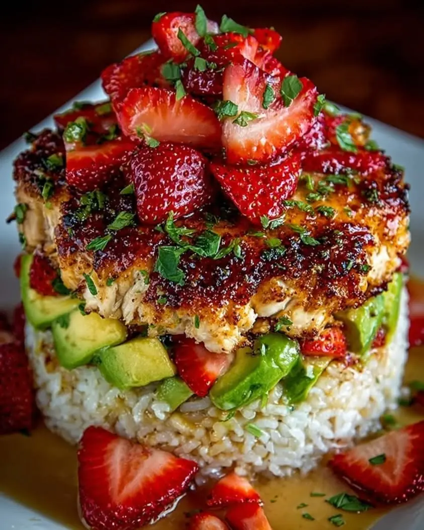 🍓🍗 Strawberry Glazed Chicken Rice Stack