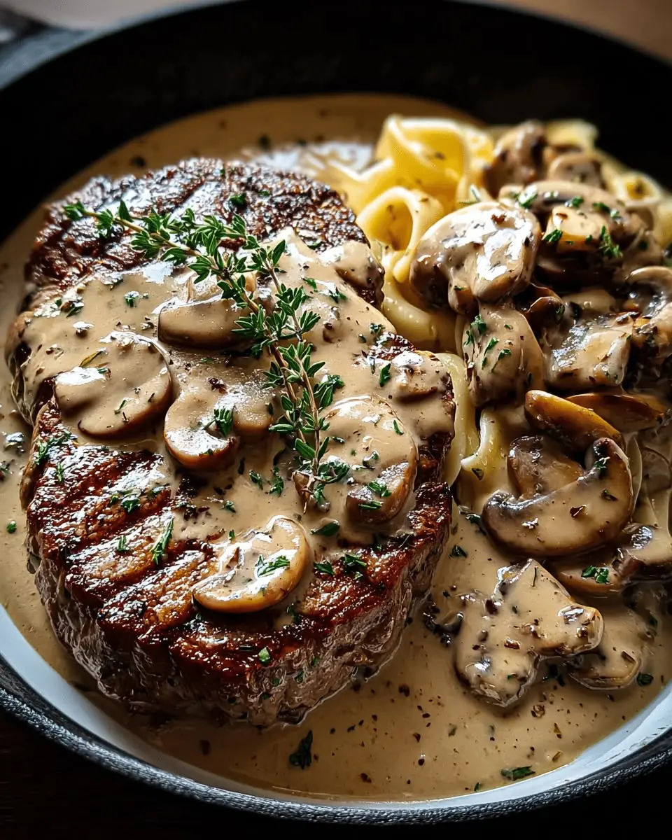 🥩 Creamy Mushroom Steak with Pasta