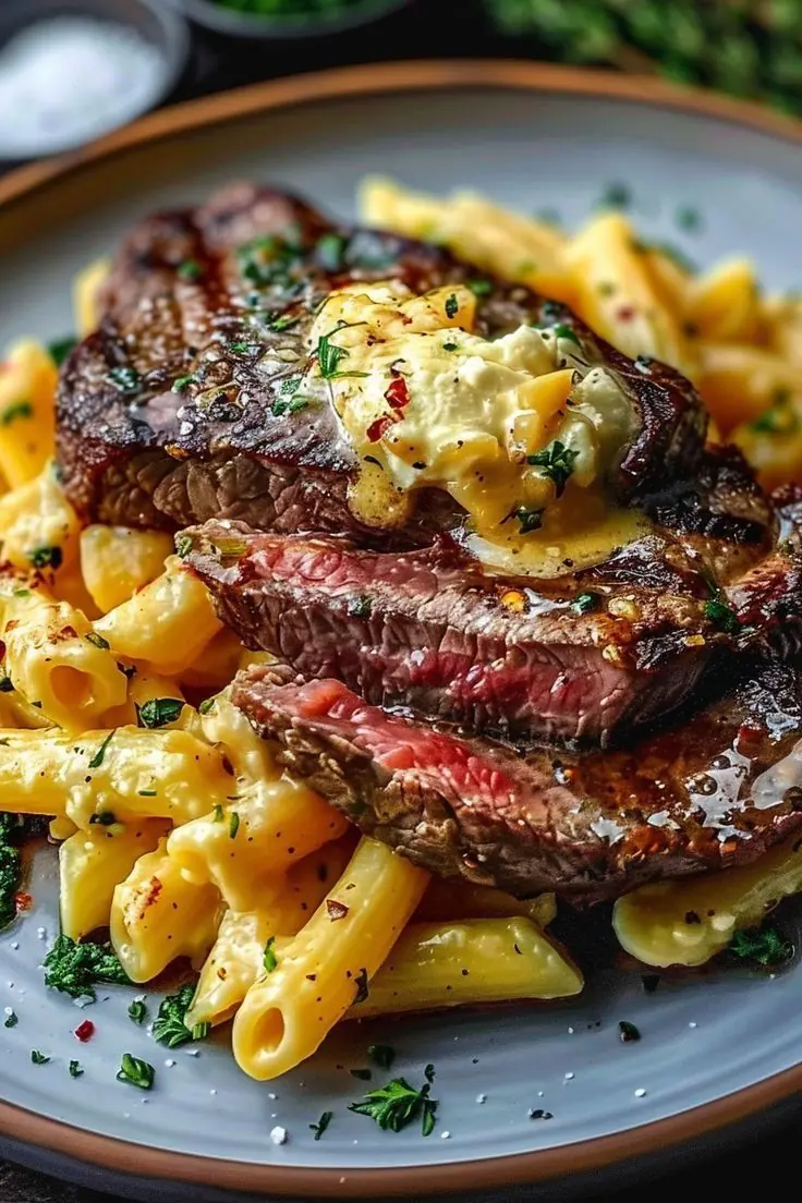 🥩 Garlic Butter Steak with Creamy Mac & Cheese