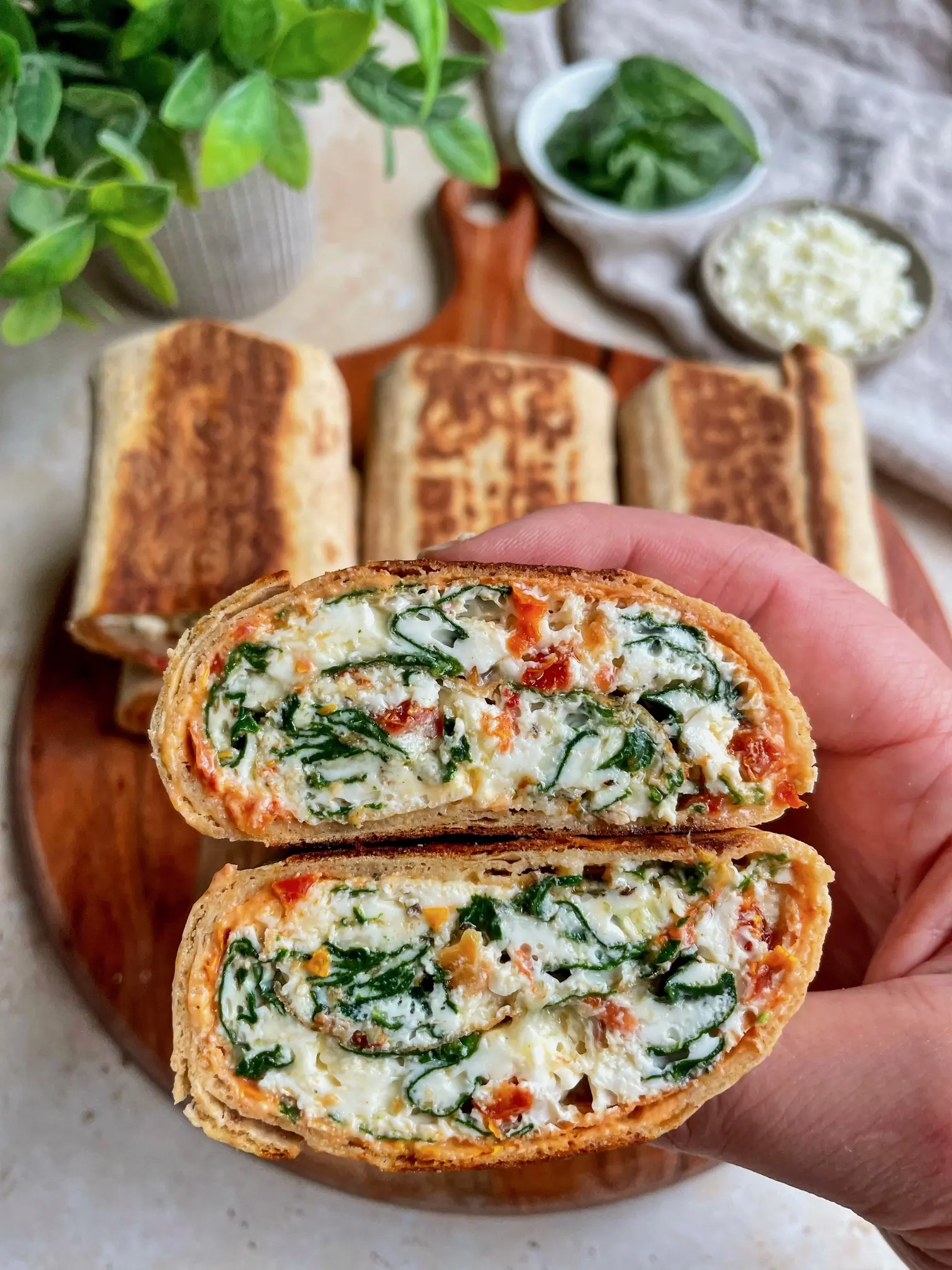 Spinach Feta Egg White Wrap – Shattered-Gold Crust with a High-Gloss Ruby Mirror