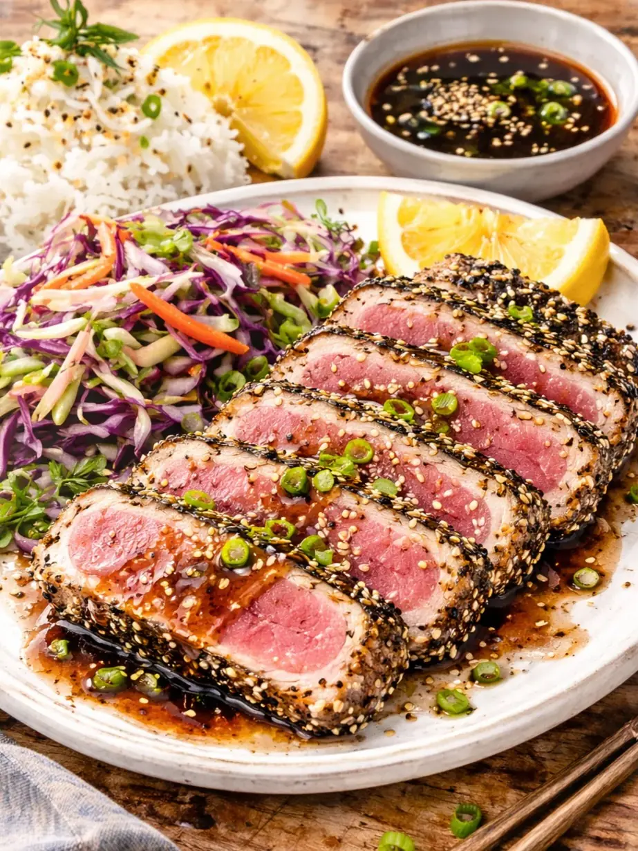 Sesame Crusted Tuna – Shattered-Gold Crust with a High-Gloss Ebony Mirror