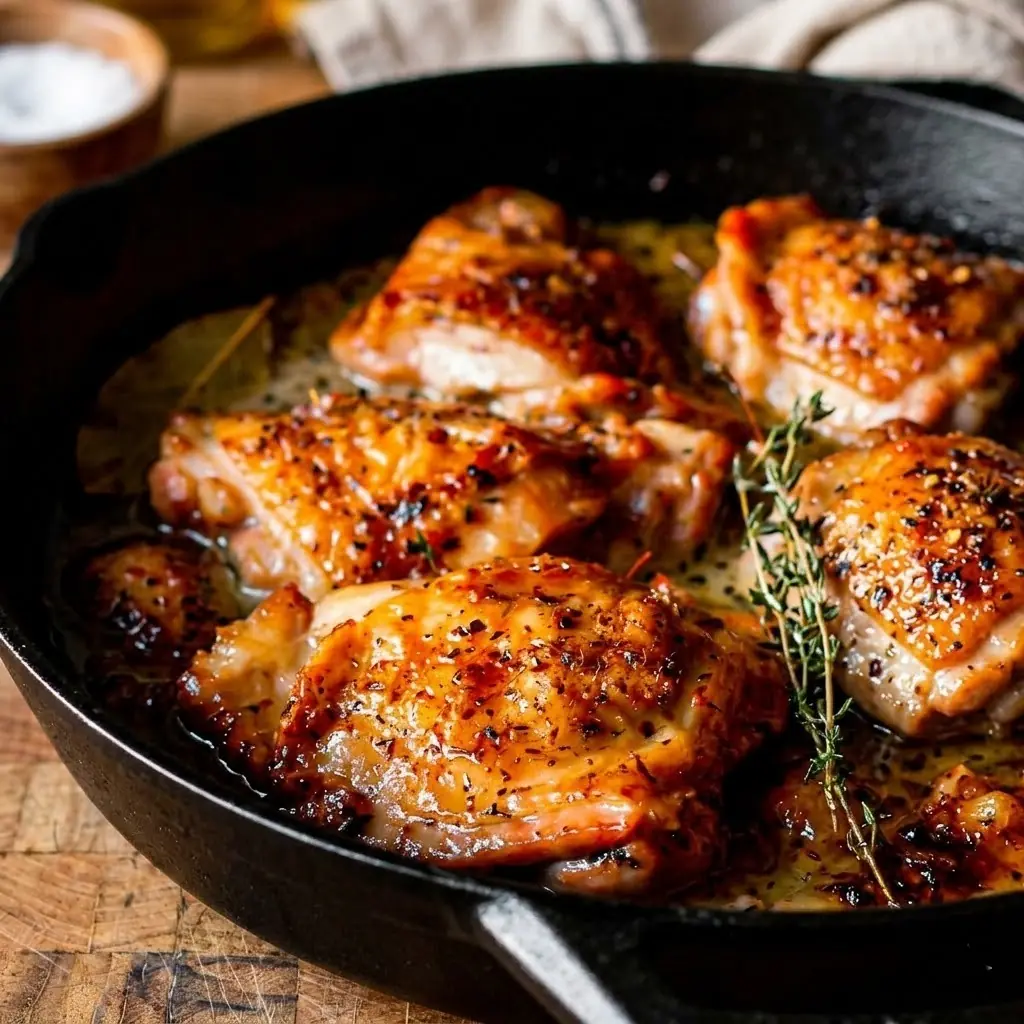 Herb Roasted Chicken Thighs – Shattered-Gold Crust with a High-Gloss Pearl Mirror
