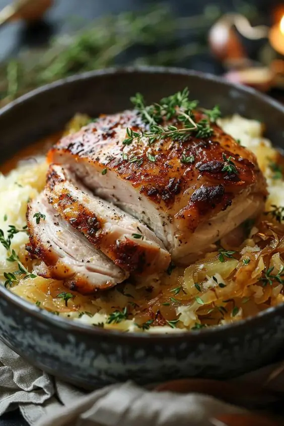 🍗✨ Crispy Roasted Chicken with Creamy Mashed Potatoes & Caramelized Onions