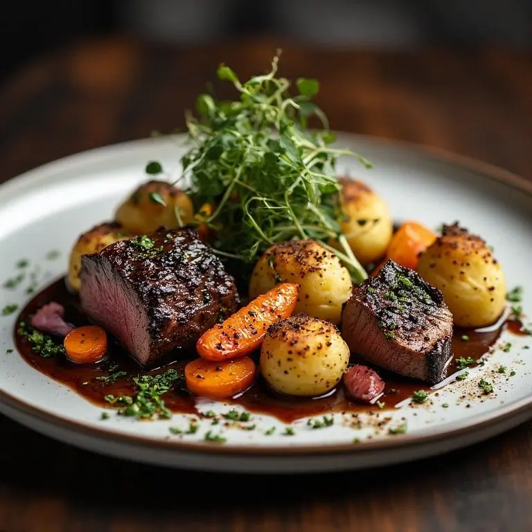🥩 Seared Steak with Baby Potatoes & Red Wine Sauce (Elegant & Restaurant-Style)