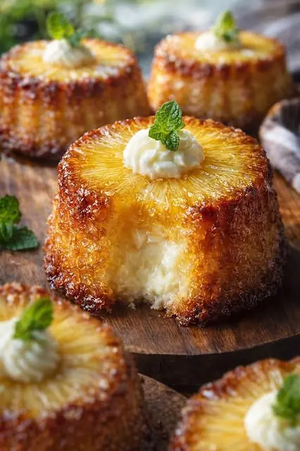 🍍✨ Mini Pineapple Upside-Down Cakes (Caramelized & Moist)