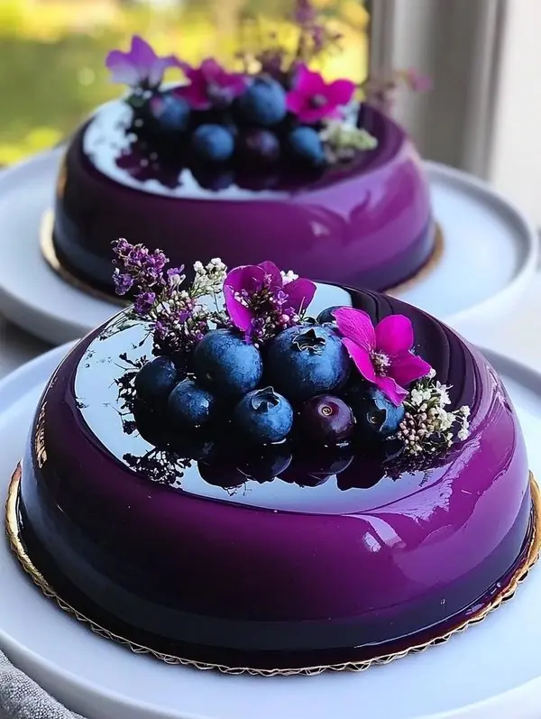 🍇✨ Mirror Glaze Blueberry Mousse Cake (Elegant Entremet)