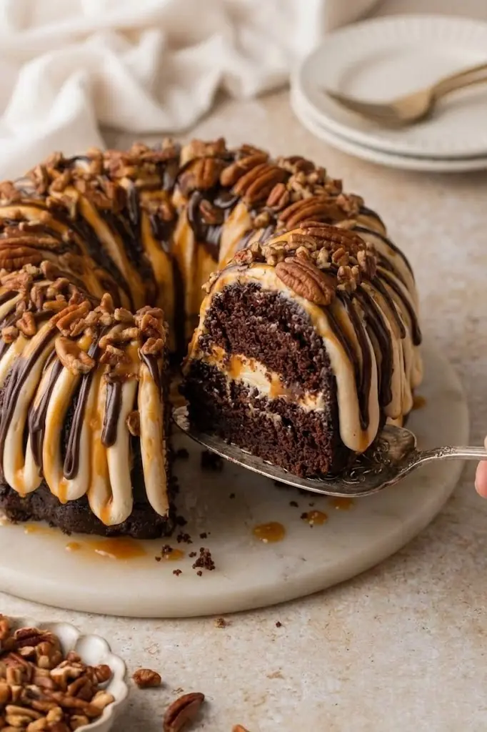 Turtle Bundt Cake – Shattered-Gold Crust with a High-Gloss Ebony Mirror
