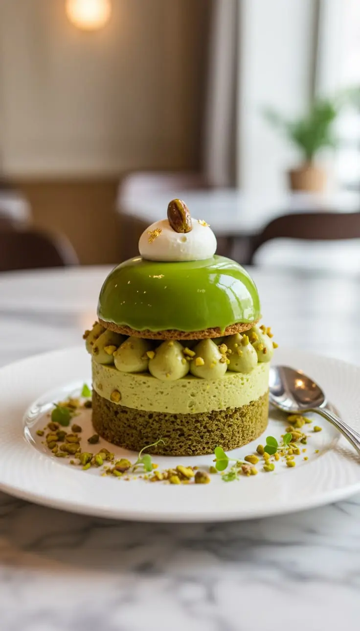 💚✨ Pistachio Mousse Cake with Mirror Glaze