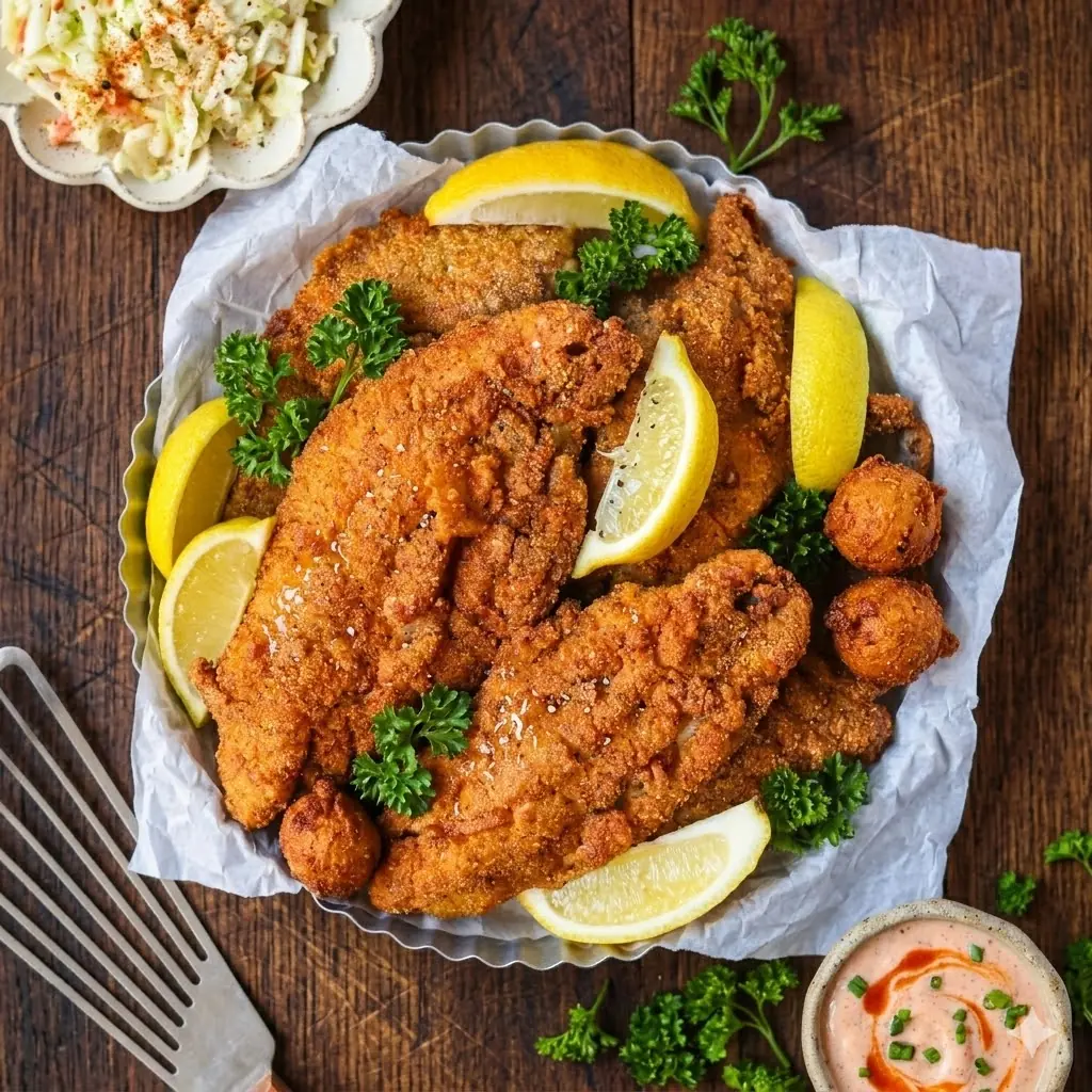 Southern Fried Catfish – Shattered-Gold Crust with a High-Gloss Pearl Mirror