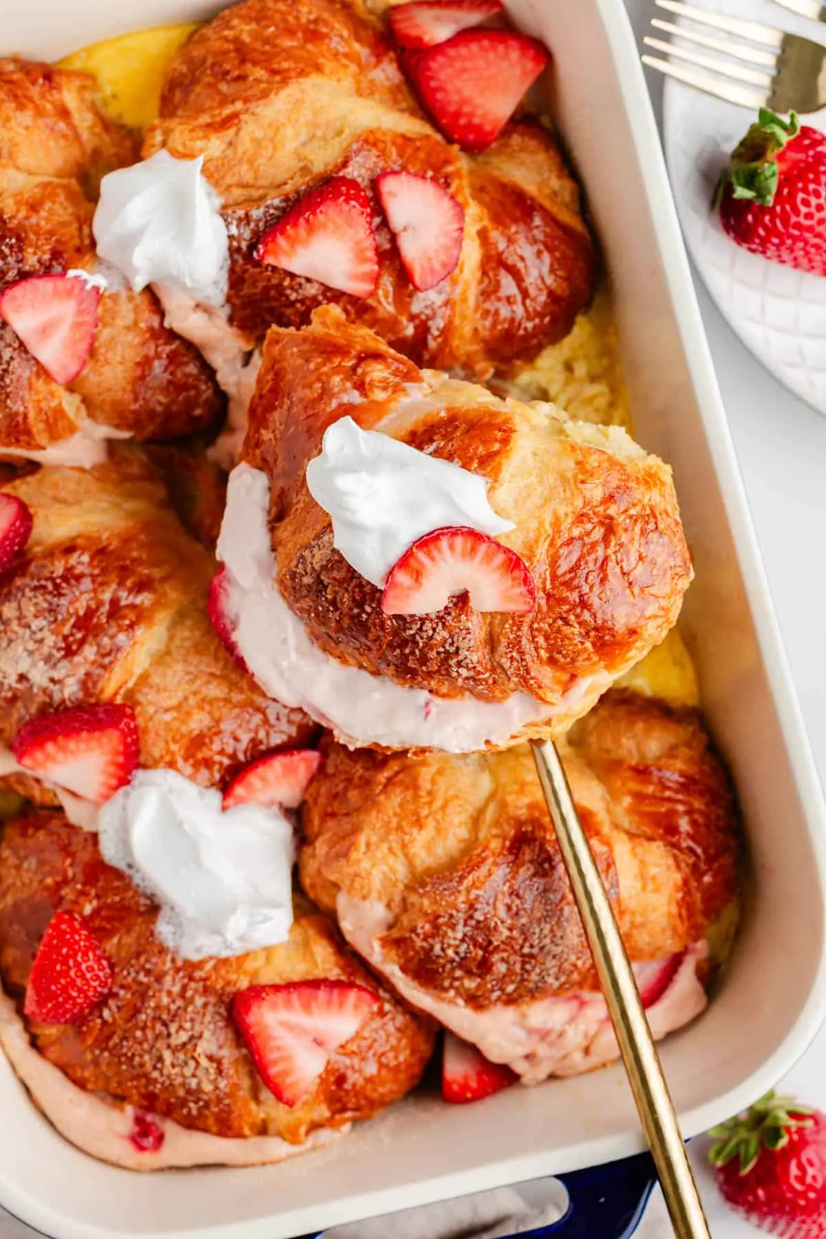 Stuffed Croissant French Toast Bake – Shattered-Gold Crust with a High-Gloss Ruby Mirror