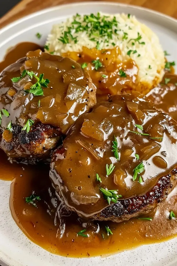 🍽️ Salisbury Steak with Onion Gravy & Rice