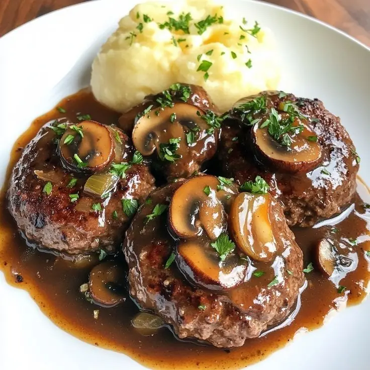 🍄 Salisbury Steak with Mushroom Gravy & Mashed Potatoes